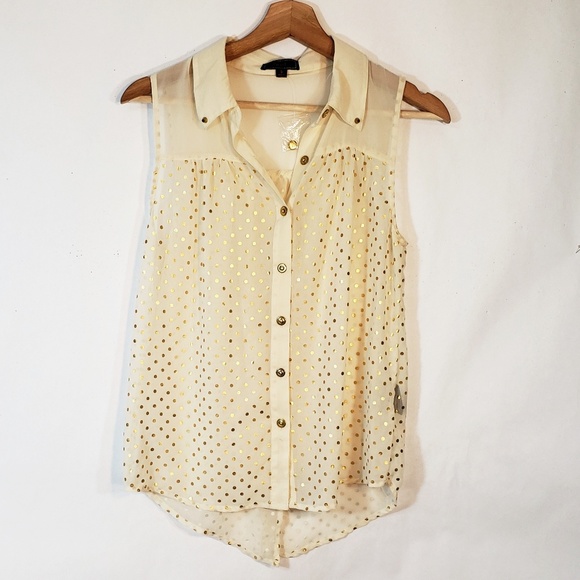 Pearl Tops - Pearl Sheer Split Back Gold Polkadot Small Top